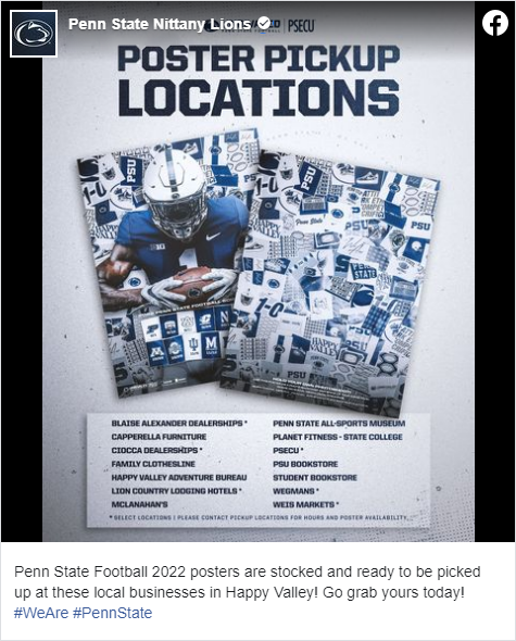 Penn State Football 2022 posters are stocked and ready to be picked up at these local businesses in Happy Valley!